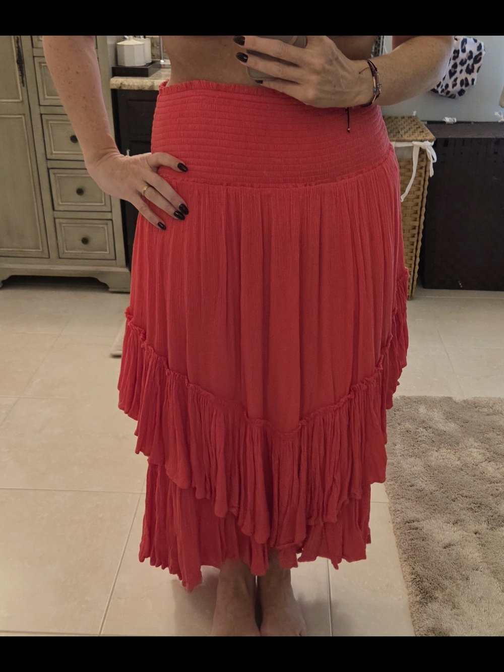 Free People Ruffled Tiered Convertible Maxi Skirt - Red - Picture 3 of 7